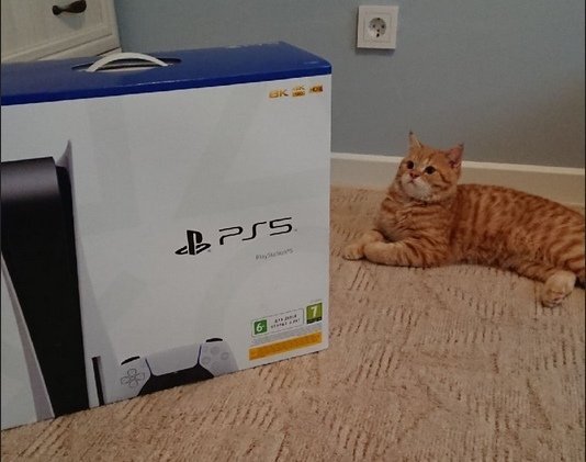 Счастливый получатель новой игровой консоли PS5.