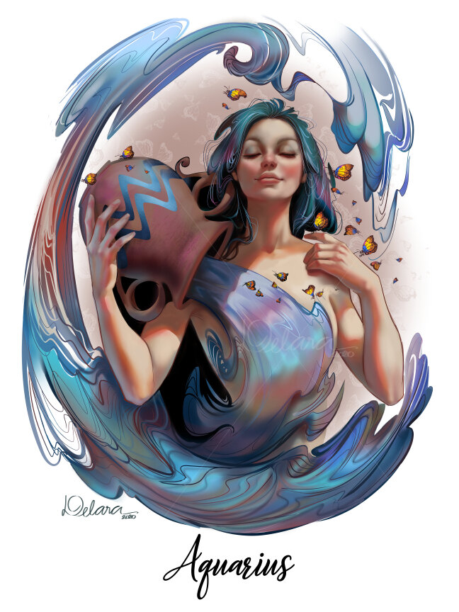 Фото Водолей - Знак Зодиака, девушка с кувшином с водой, by DelarasArt. Фото с сайта photo.99px.ru