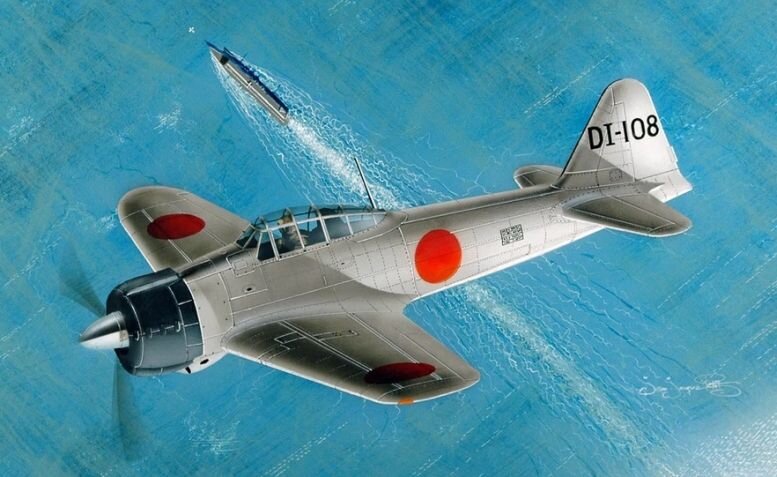 A6M2 Zero над океаном. Современный рисунок