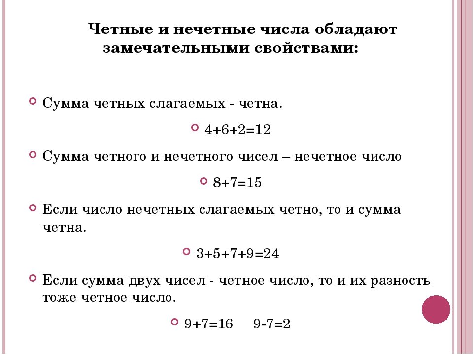 Какие четные и нечетные числа таблица