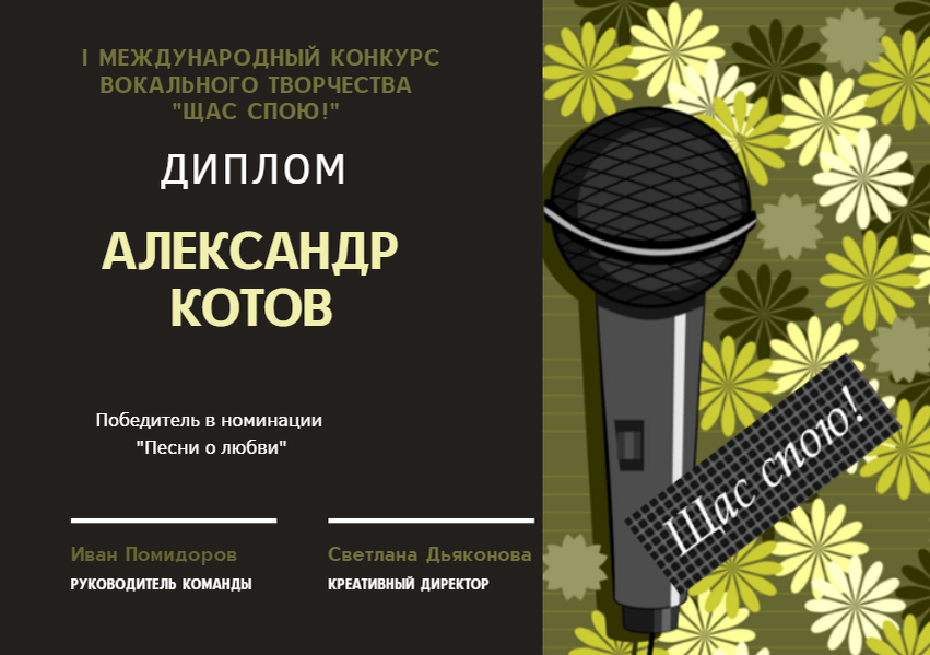 Диплом Александу Котову. Листайте дальше. 