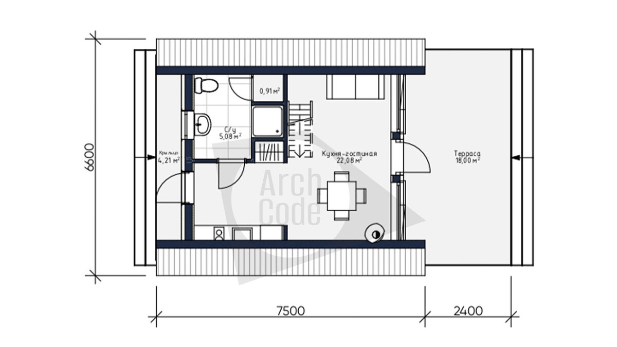 Проект каркасного дома 35 м2 | ArchCode | Проектирование домов | Дзен