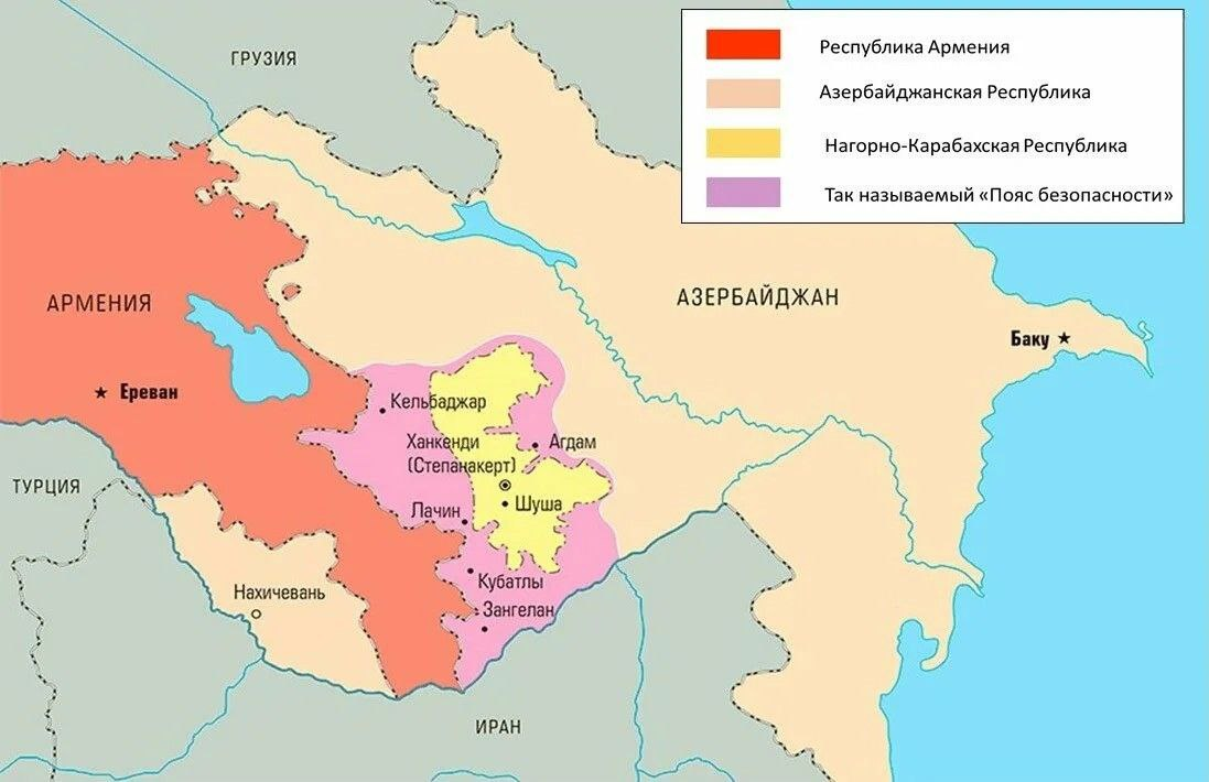 Карта азербайджана и армении на русском