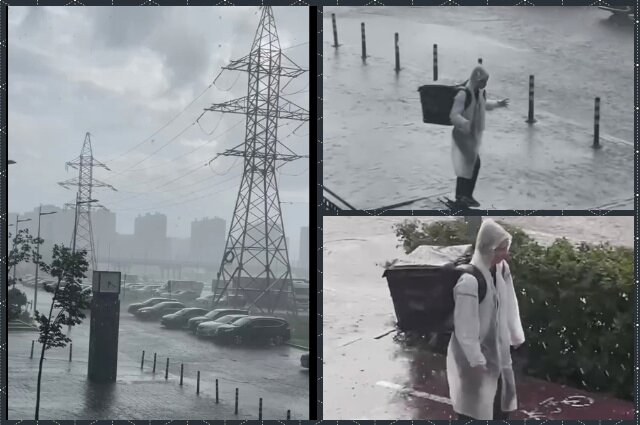    Александр доставляет заказ. Фото: кадр видео Telegram/ Тюмень № 1