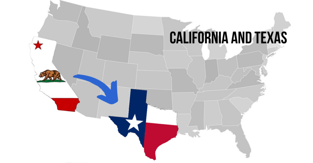 California moves. Техас и Калифорния. Калифорнии и Техаса. Техас и Мексика на карте. Аляска Калифорния Техас.