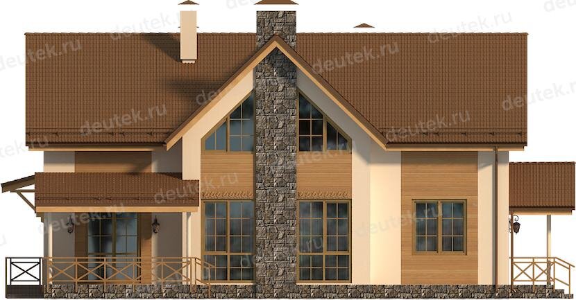 Проект дома 230 м2 с мансардой, кабинетом, сауной, гаражом и террасой в стиле Славянского фэнтези - KR5