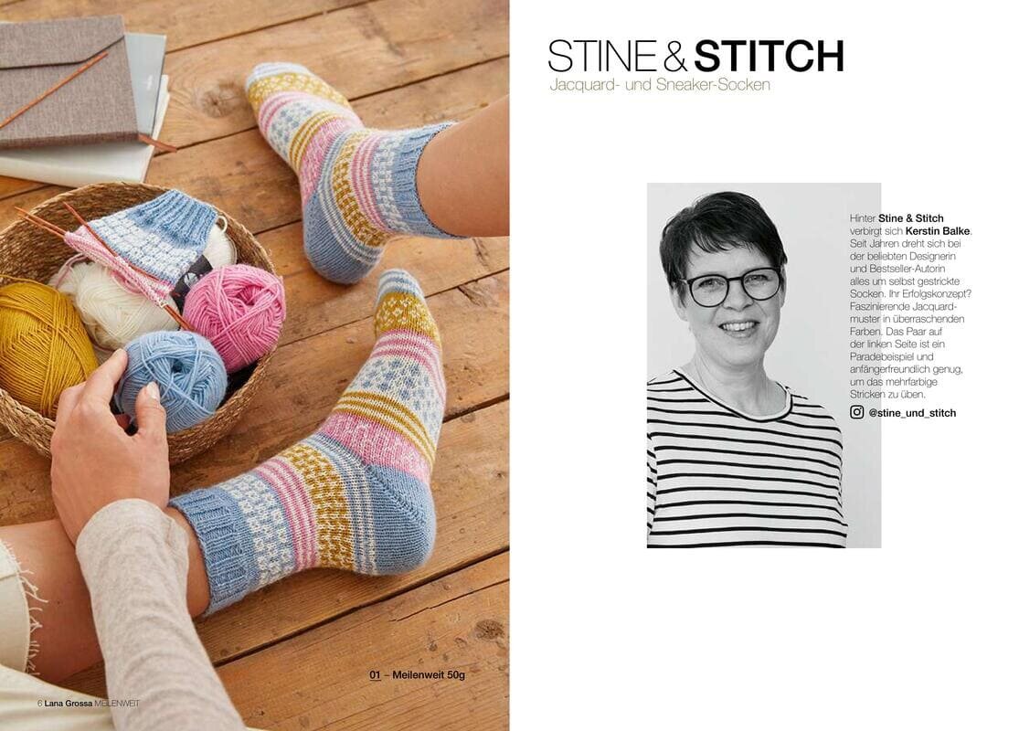 По мнению дизайнера эта модель подойдет для начинающих, чтобы потренироваться в многоцветном вязании. Использована пряжа Meilenweit 50