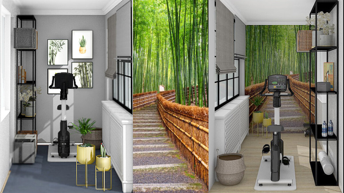 Один из вариантов как устроить спортзал на лоджии.