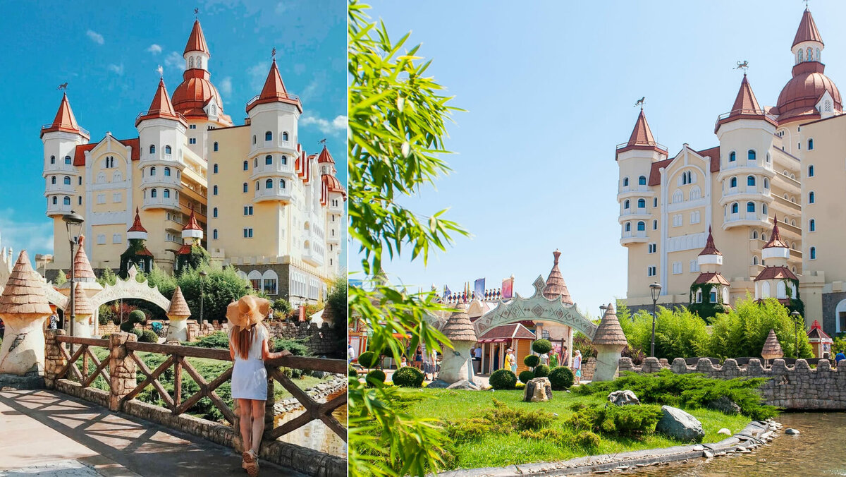 Пример тематического оформления территории отеля скульптурами и малыми архитектурными формами | Отель-замок "Богатырь", Сочи