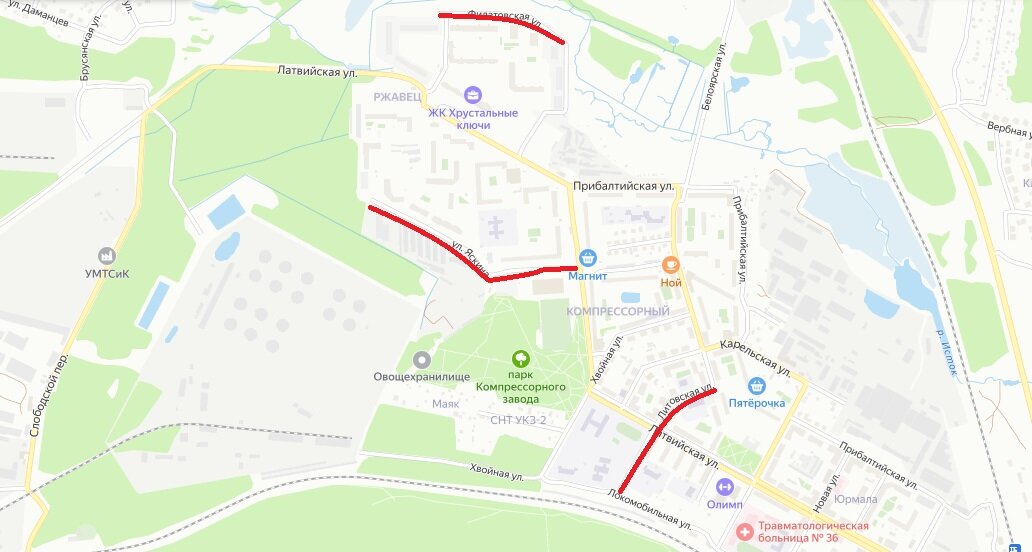 Филатовская - Яскина - Литовская (Екатеринбург) © Яндекс