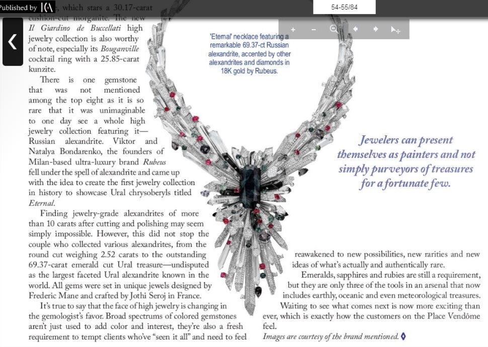 Гигантский уральский александрит массой 69.37 кар в колье Eternal бренда Rubeus Виктора и Натальи Бондаренко. Увы, "большой" не значит "лучший"...