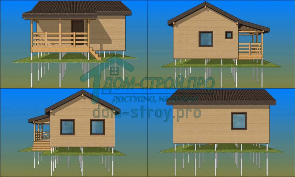 Фасады одноэтажного каркасного дома по проекту "КЛАССИК"