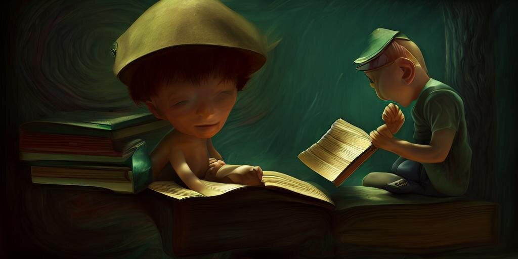 "Пацанчик с книгой" (в этой статье используются изображения сгенерированные нейросетью "ruDALL-E")