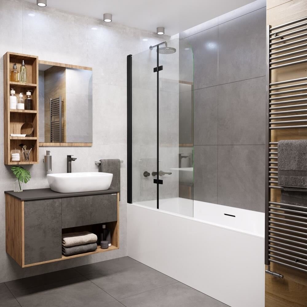 Шторка для ванны Grossman GR-106/100 BLACK 100х150 L/R