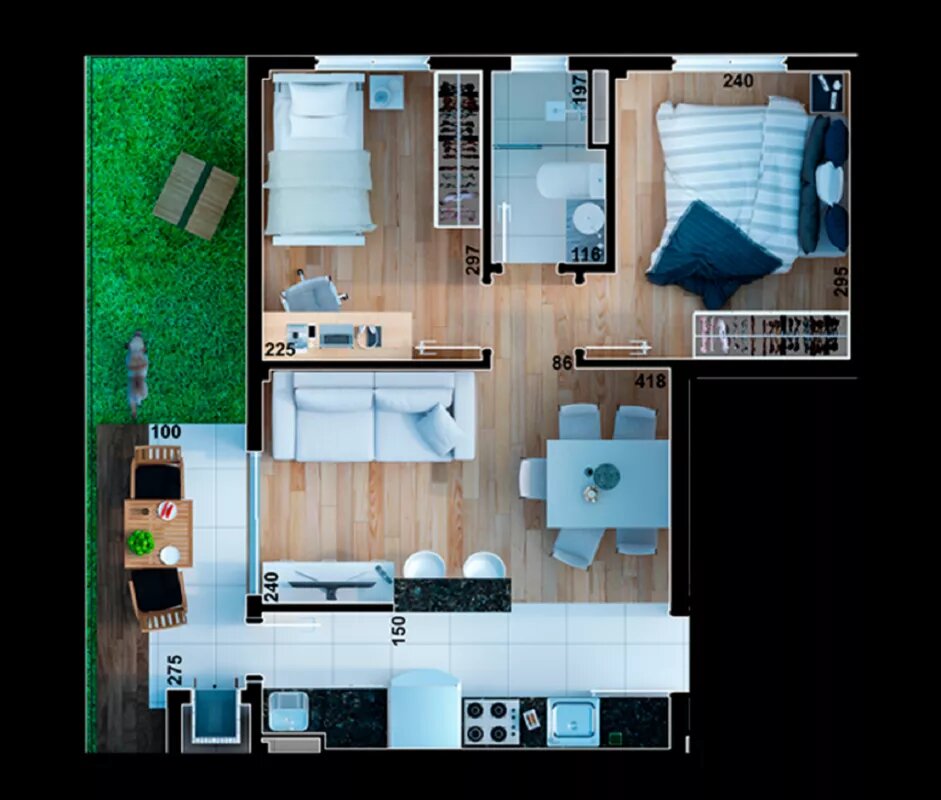 В каждой квартире в Бразилии обязательно устанавливают гриль на террасе или балконе. Барбекю (в левом нижнем углу) также будет установлено и в новой квартире Лавинии.