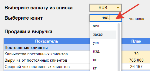 Выберите наиболее подходящий для Вас UNIT из выпадающего списка
