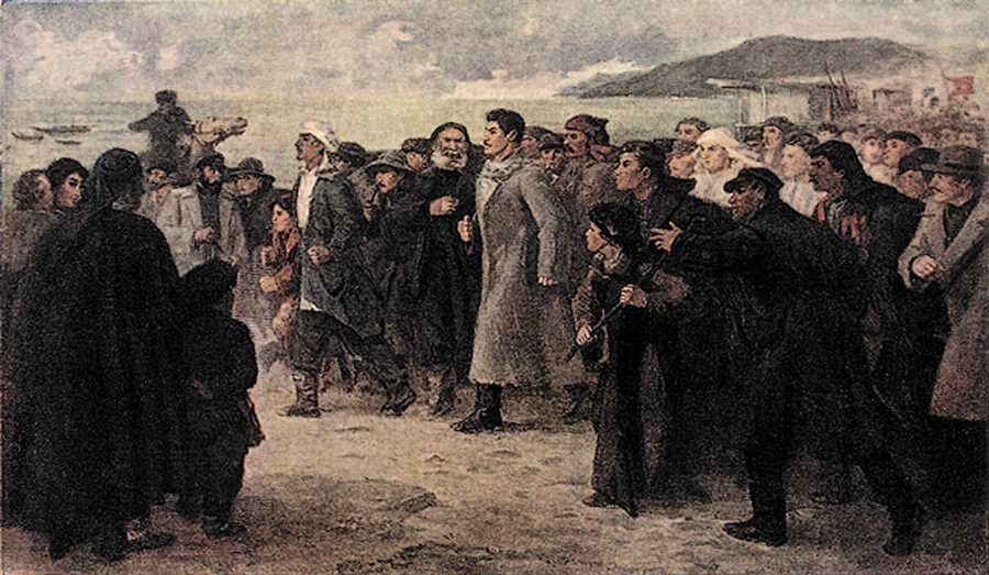 Демонстрация картина. Батумская демонстрация 1902 года. Батумская стачка и демонстрация 1902. Стачка 1902 года. Картина демонстрация Сталин.