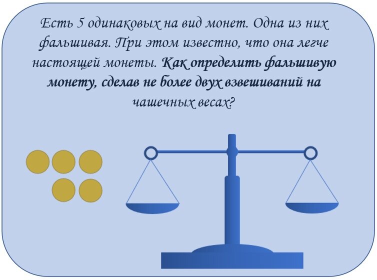 Среди четырех монет есть одна фальшивая