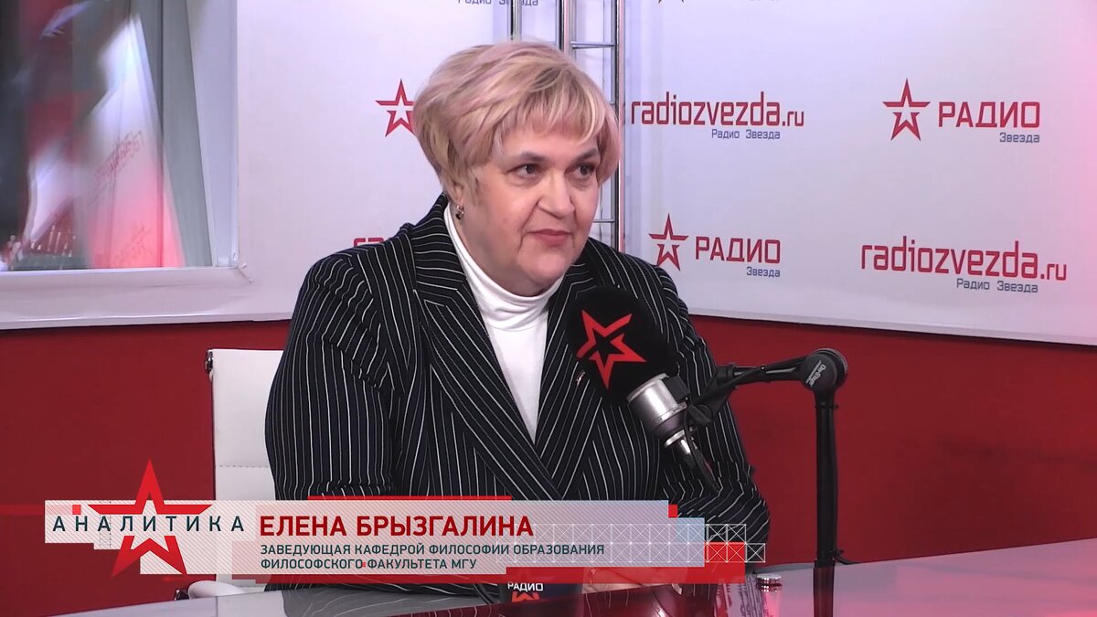 Елена Брызгалина, заведующая кафедрой философии образования философского факультета МГУ в программе «Стратегия национальной безопасности» с Анной Шафран на радио «ЗВЕЗДА».