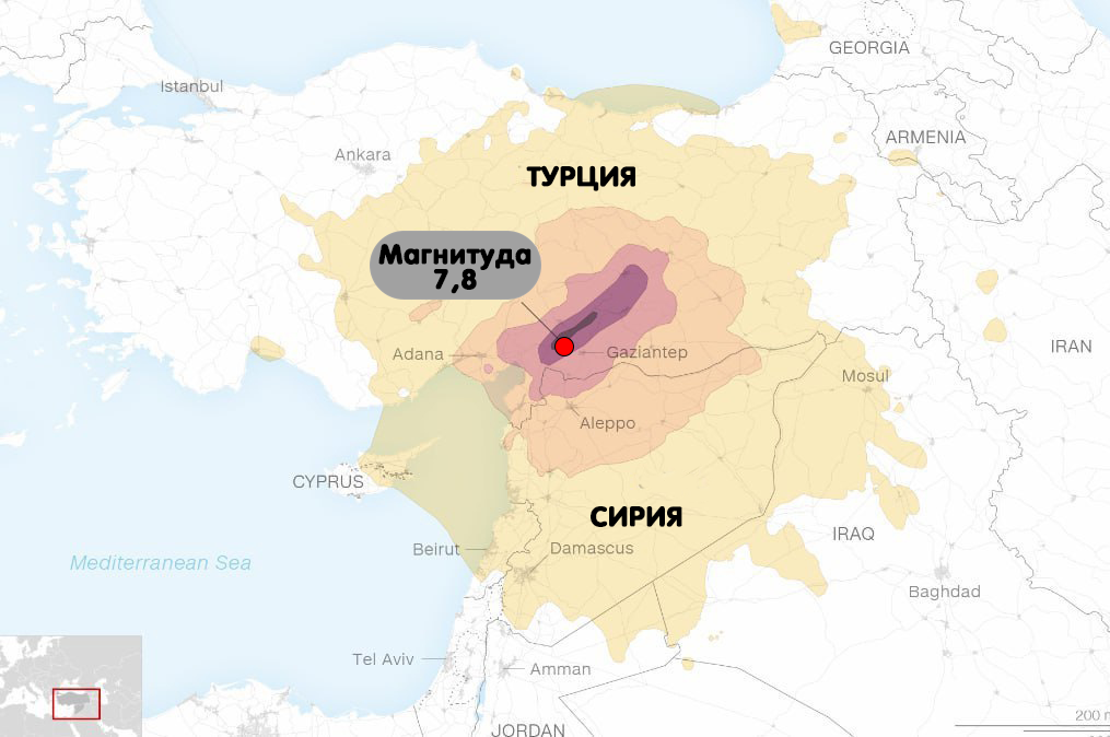 Где было землетрясение в турции карта