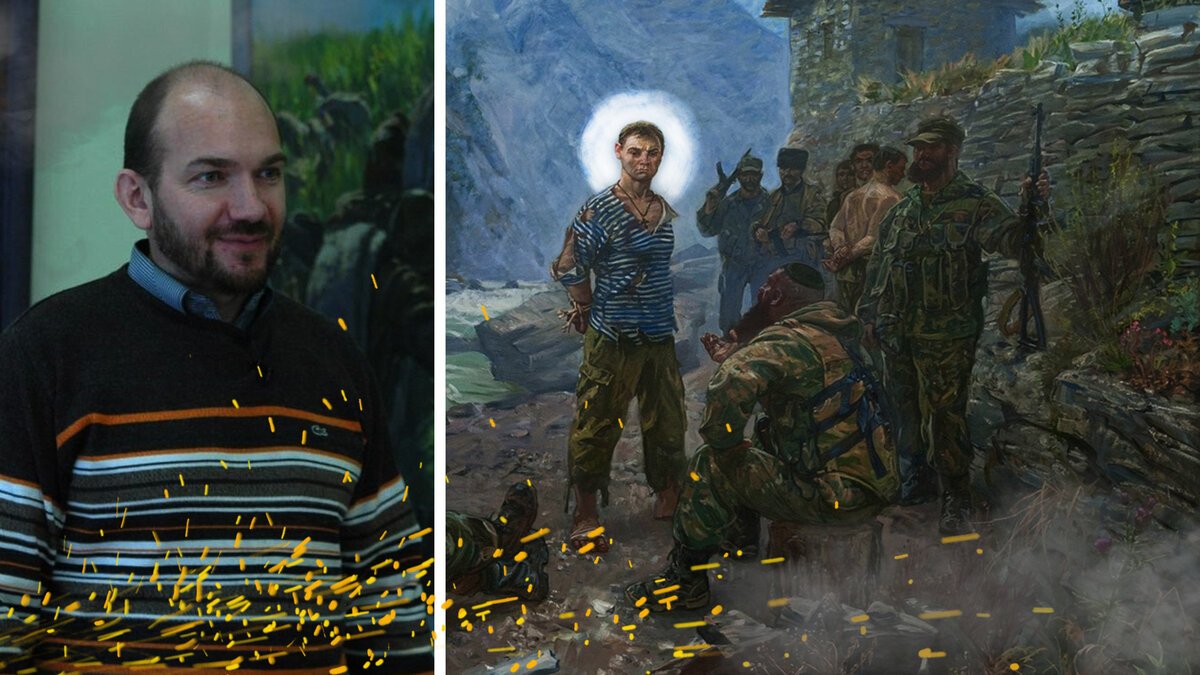Уверен, что Вам не раз попадалась эта картина, рассказывающая о подвиге рядового пограничных войск РФ Евгения Александровича Родионова (1977-1996).-2-2