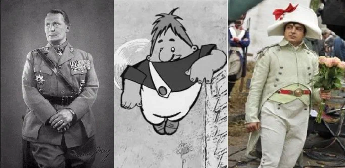 Рейхсмаршал Герман Геринг, литературный персонаж Карлсон, актёр Владимир Зеленский в образе Наполеона. 