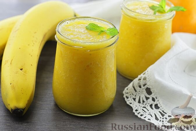 апельсин, банан, мёд, вода, корень имбиря
