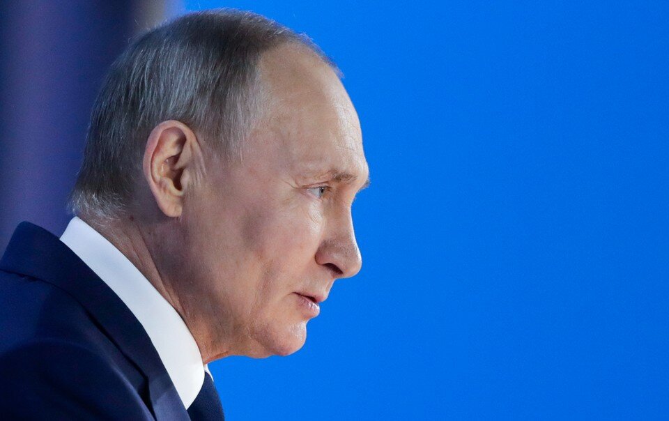     Президент РФ Владимир Путин во время выступления с ежегодным посланием Федеральному Собранию, 2021 г. Фото: Михаил Метцель/ТАСС