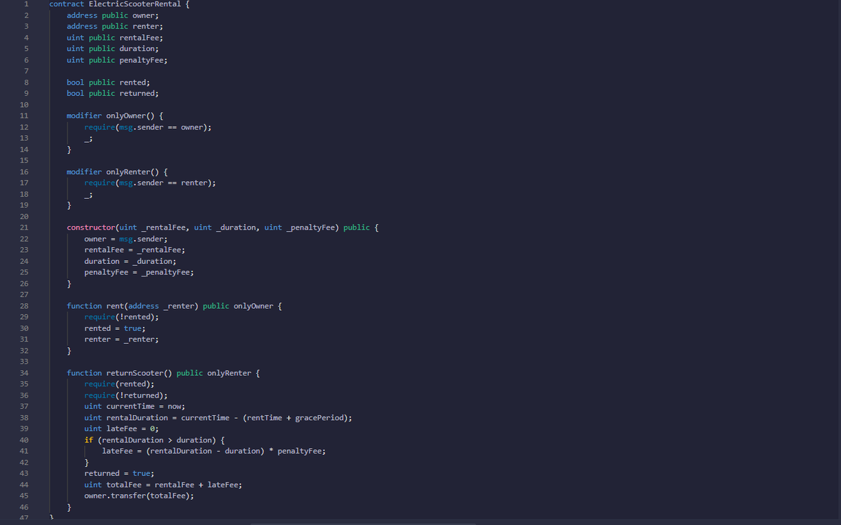 Пример смарт контракта для аренды электрического скутера