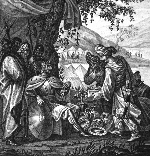 Болгары преподносят дары Георгию. Иллюстрация 1836 г.