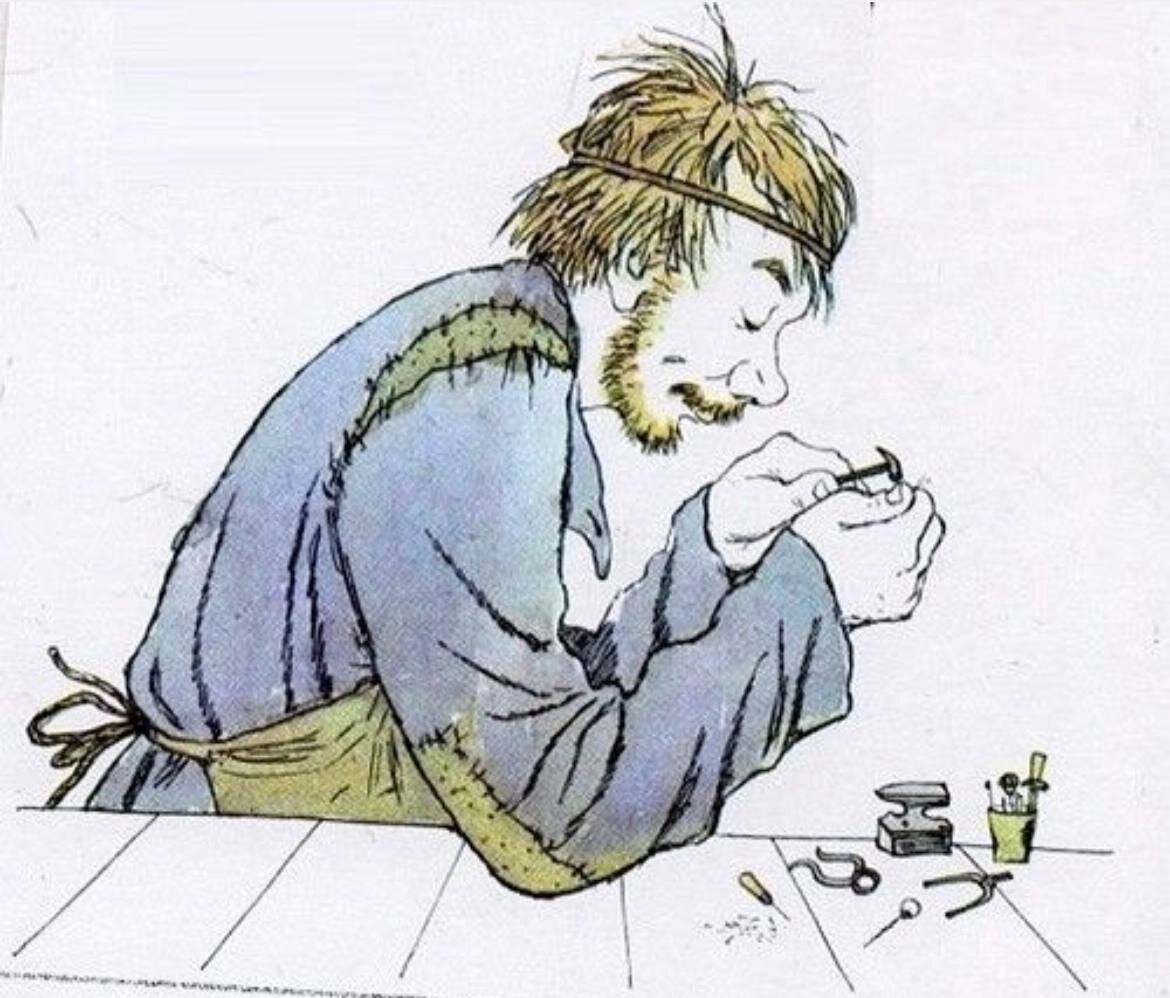 Левша подковывает блоху - иллюстрация к одному из изданий рассказа