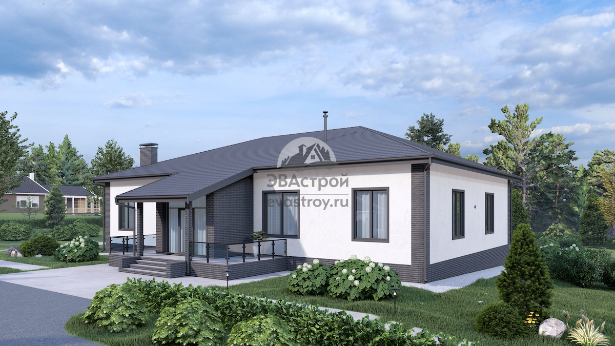 Проект дома 225 м2 из газобетона со вторым светом, кабинетом и террасой - П191