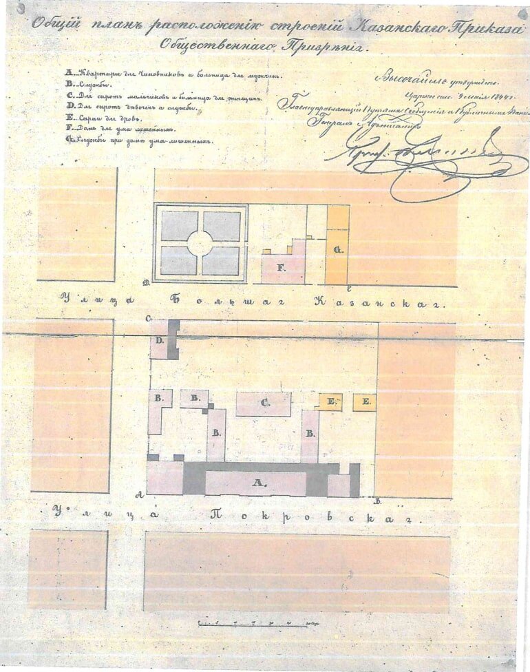 Генеральный план дворового участка Больницы 1893 г.