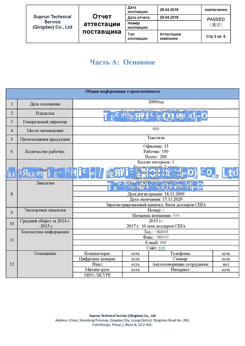 Отчет о проверке поставщика: основная информация
