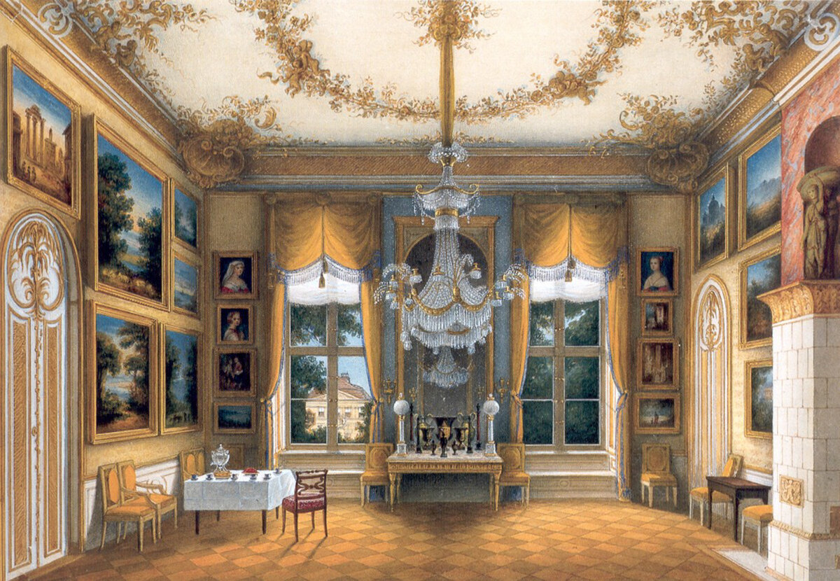 Ханс-Йоахим Гирсберг. Желтая гостиная королевы Луизы Прусской в Потсдамском Дворце. ок. 1840 год.
