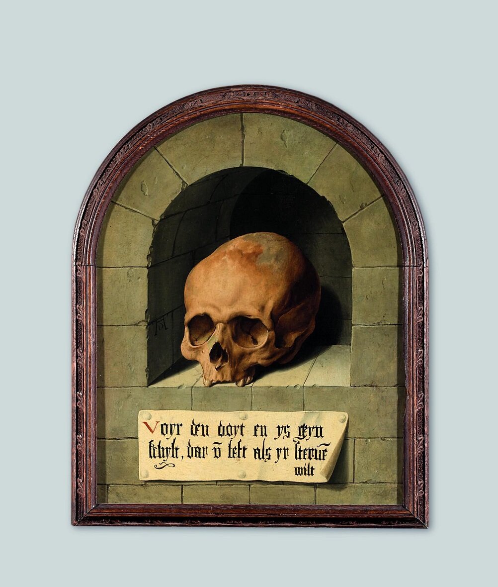 Череп издавна считался символом бренности жизни. "Memento mori" - "Помни о смерти!". Картина немецкого художника ХVII в. Бартоломеуса Брейна.