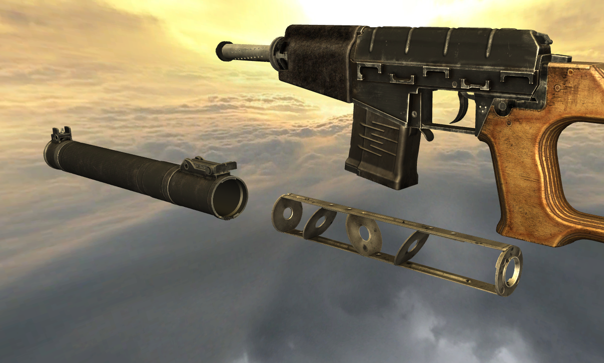 Рисунок 1. Глушитель снят и разобран для демонстрации разделителей, создающих камеры для поглощения пороховых газов.