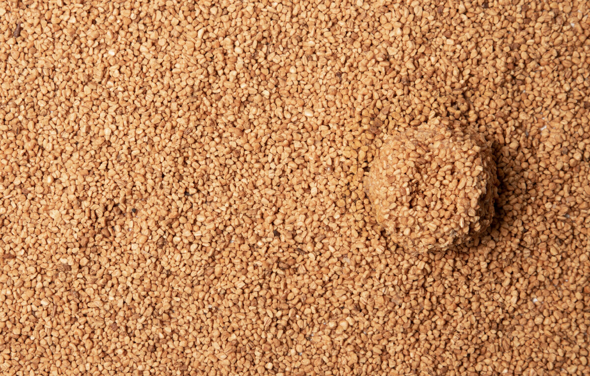 Растительные и минеральные наполнители CAT STEP образуют прочные комки, которые не разваливаются в процессе уборки. На фото – комкующийся наполнитель из оливковых косточек CAT STEP Olive Original.