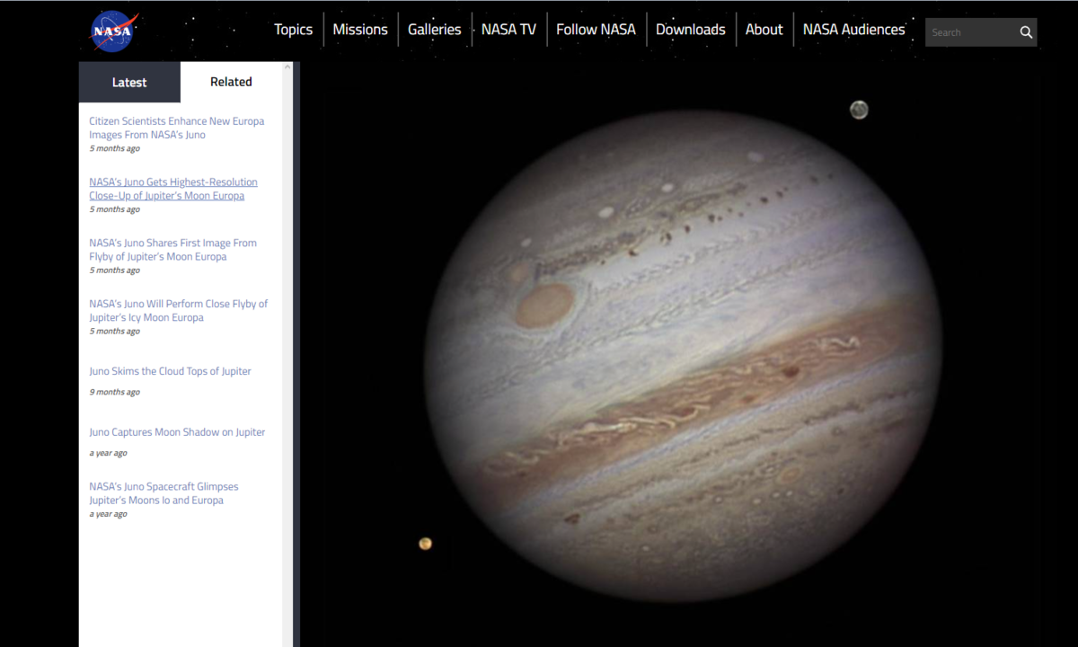 Скриншот страницы НАСА со снимком.