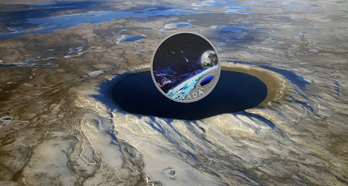 Вид на ударный кратер метеорита и образованное им озеро Пингуалуит. 