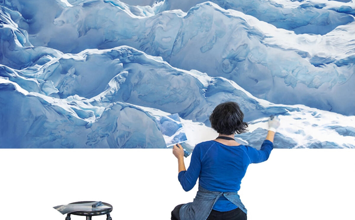 Зариа Форман, «Ледник Якобсхавн, Гренландия» (процесс работы) / Пастель, бумага / 172см x 259см. Источник: zariaforman.com 