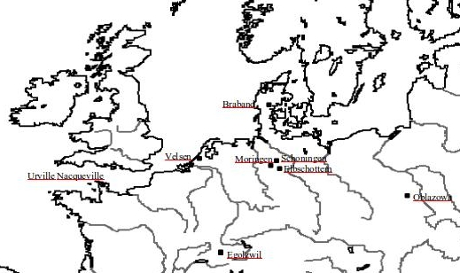 Рис. 1. Карта Европы с локализацией археологических памятников, Где были обнаружены обсуждаемые метательные палки