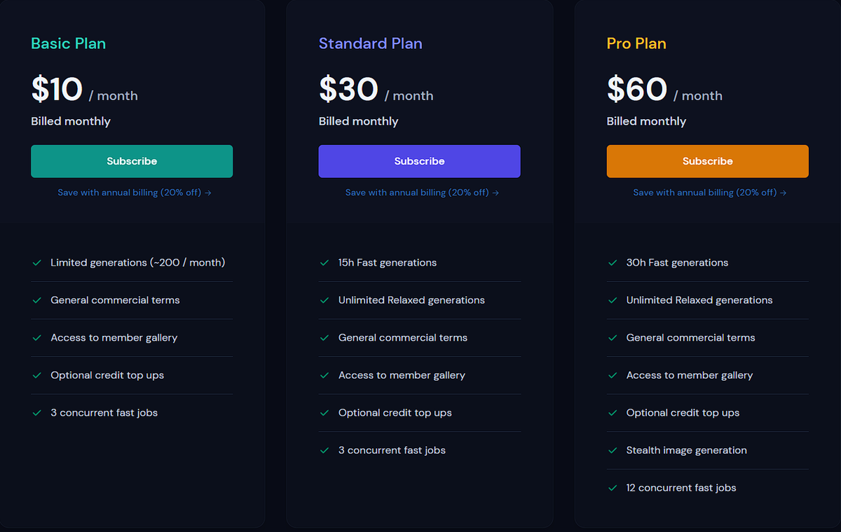 Цены за платную подписку Midjourney