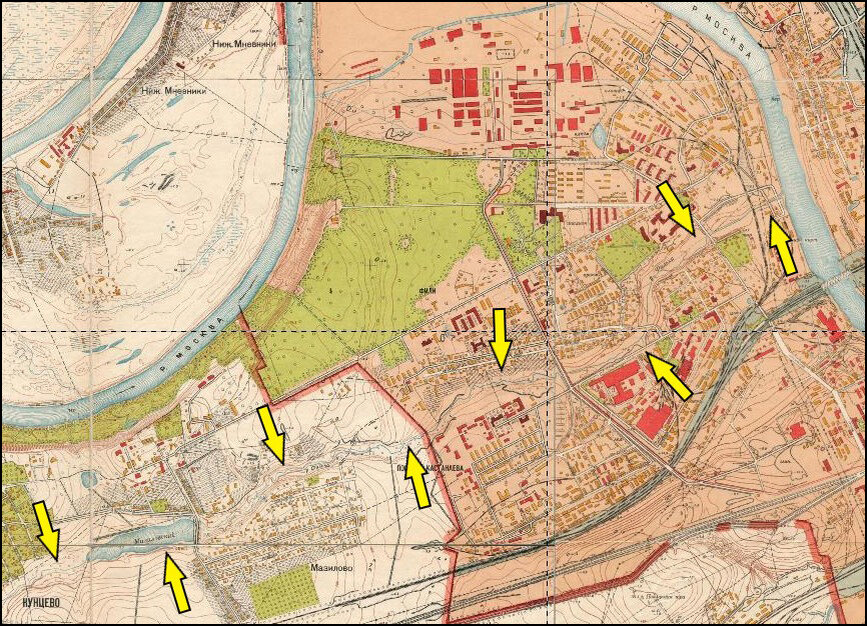 Филька (Нижнее и Среднее течение) на плане Москвы 1952 года.