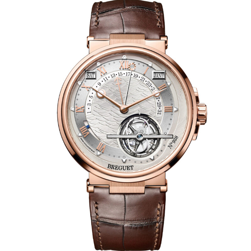 Часы Breguet Marine с 43,9 мм корпусом из розового золота с ретроградными указателями, турбийоном, вечным календарем и уравнением времени