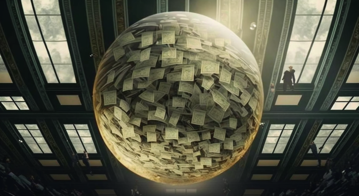 Большая стеклянная сфера, висящая под потолком, наполненная большим количеством денег - то самое изображение, которое мне требовалось