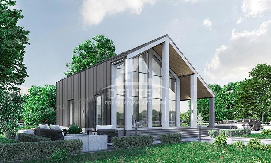 Проект дома 180 м2 с большими окнами и вторым светом - LK-115