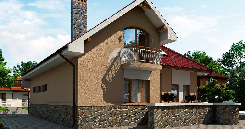 Проект коттеджа 221 м2 из керамоблока с мансардой, гаражом, балконом и террасой - 102-52