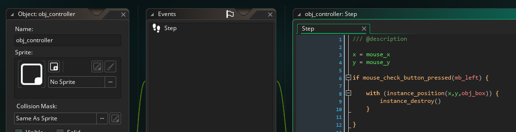 Код в событии Step объекта obj_controller