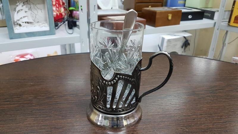 Подстаканник со стаканом "Охотник на привале" 225 мл.
